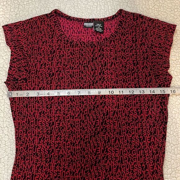 Guess Jeans Black & Red Nylon Logo Short Sleeve Top (Size: Medium) - Picture 9 of 13